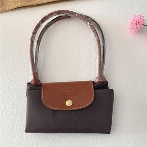 Longchamp Brown Nylon Crossbody with Tan Leather Flap